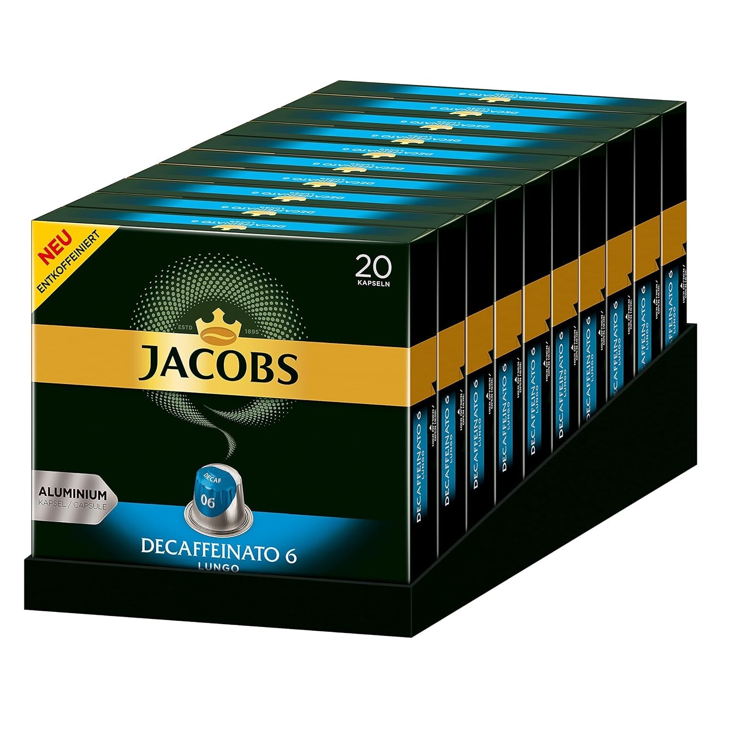 Capsules de café Espresso Ristretto, intensité 12 sur 12, 10 x 20 tasses & Capsules de café Lungo Decaffeinato - intensité 6- 200 capsules compatibles Nespresso, 10er Pack, 10 x 20 tasses