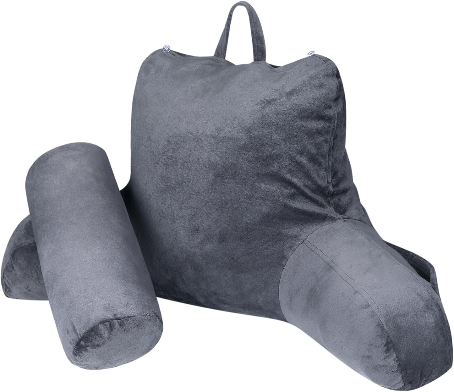 INFANZIA Oreiller de lecture ergonomique avec accoudoirs, dossier en mousse à mémoire de forme, gris, M