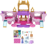 Mattel Disney Princess Transformation Playset Transport au château avec mini poupée Aurora, 3 niveaux, 6 aires de jeu, 4 figurines, meubles et accessoires HWX17