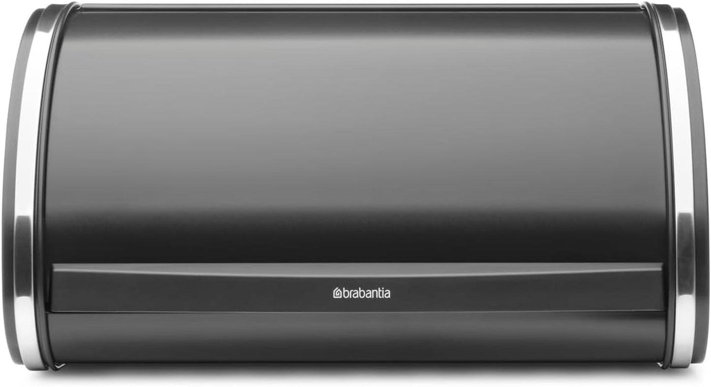 Boîte à pain Brabantia roll - Boîte de rangement compacte pour pain, bagels et petits pains avec couvercle plat, acier durable - taille moyenne - noir mat Boîtes de conservation alimentaires Naty Shop Acier brillant Ys/M