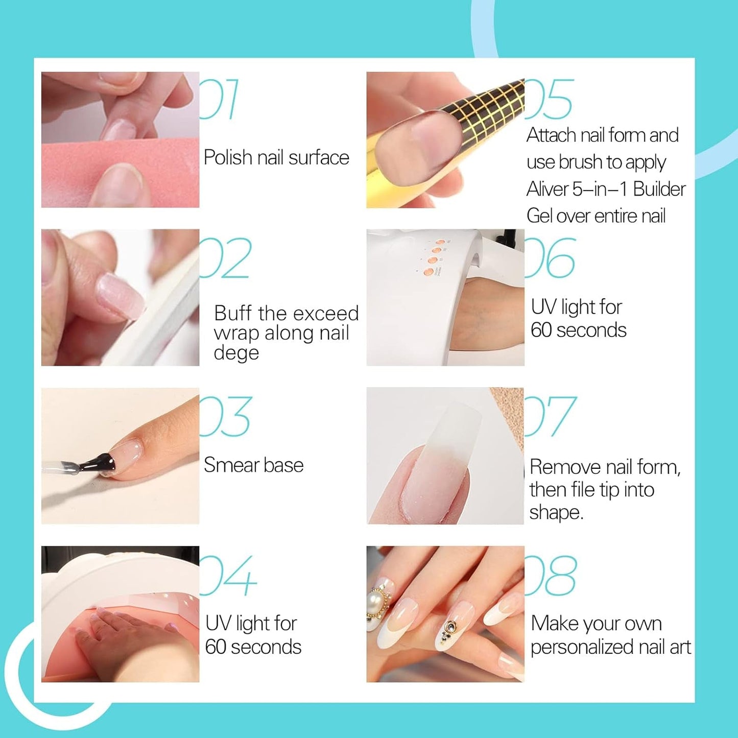 Builder Gel de construction 5 en 1 15 ml, gel de construction d'ongles, gel de construction d'ongles, vernis à ongles d'extension d'ongles UV/LED, extensions, nail art, autocollants, gel de construction d'ongles (blanc)