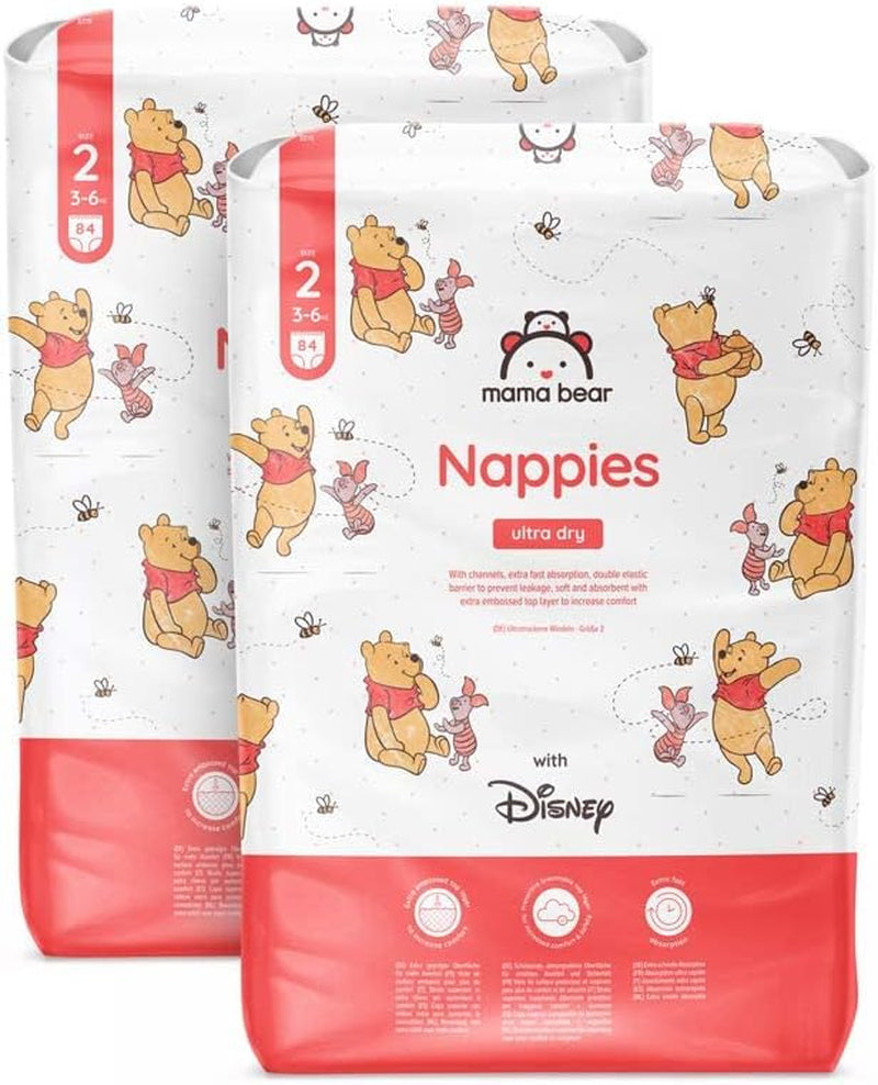 Marque Amazon : Mama Bear Disney Couches Ultra Dry, taille 3 (4-9 kg) – Boîte mensuelle, blanche, 172 pièces (2 paquets de 86)
