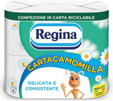 Regina Cartacamomilla - 8 rouleaux de papier toilette, 300 feuilles moelleuses, 3 épaisseurs, doux et ferme, emballage en papier recyclable