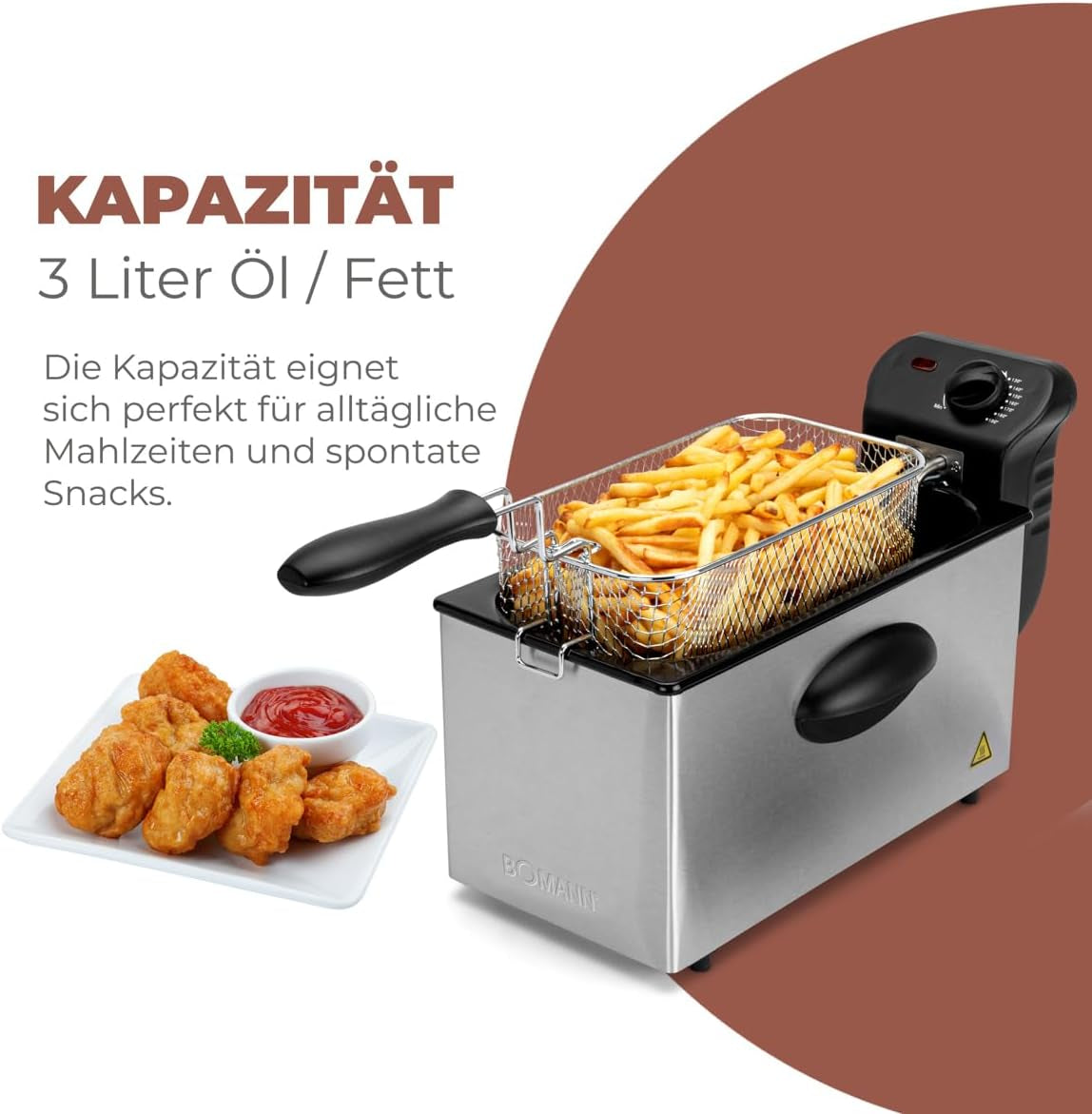 Friteuse à huile Bomann®, capacité 3L, technologie Cool Zone et vidange, 2000 W électroménager Naty Shop
