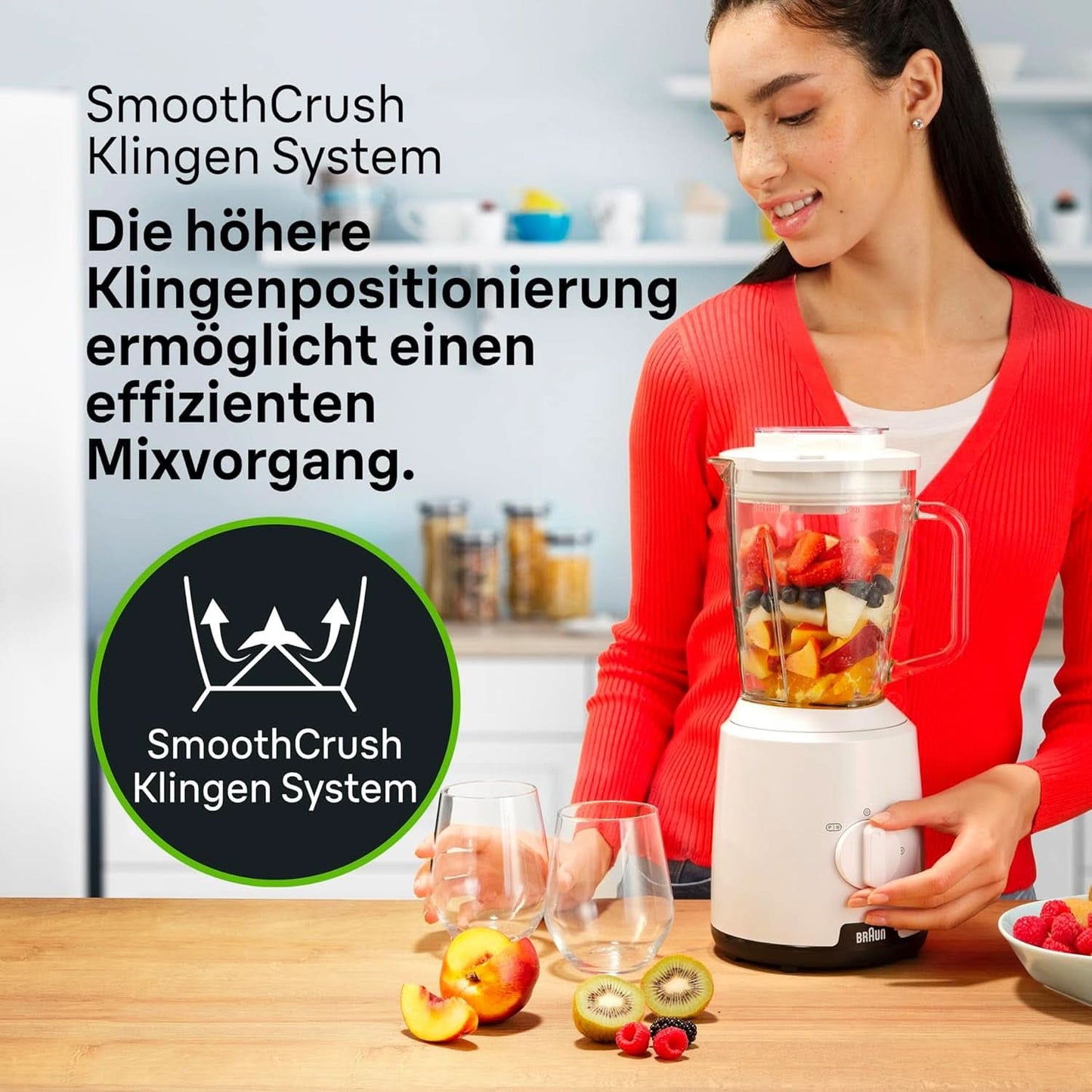 Braun Powerblend 1 JB1050WH - Batteur sur socle avec 1,5 L de bols de mixage en verre, accessoires de cuisine pour mélanger, purifier et mélanger, fonction glace pilée, 2 vitesses de cuisson, 600 watts, blanc cuisine Naty Shop
