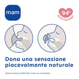 Sucette MAM 6+ mois (paquet de 2) MAM 6-16 mois brille dans le noir avec tétine en caoutchouc, paquet de 2 avec porte-tétine stérilisant, bleu clair/bleu clair