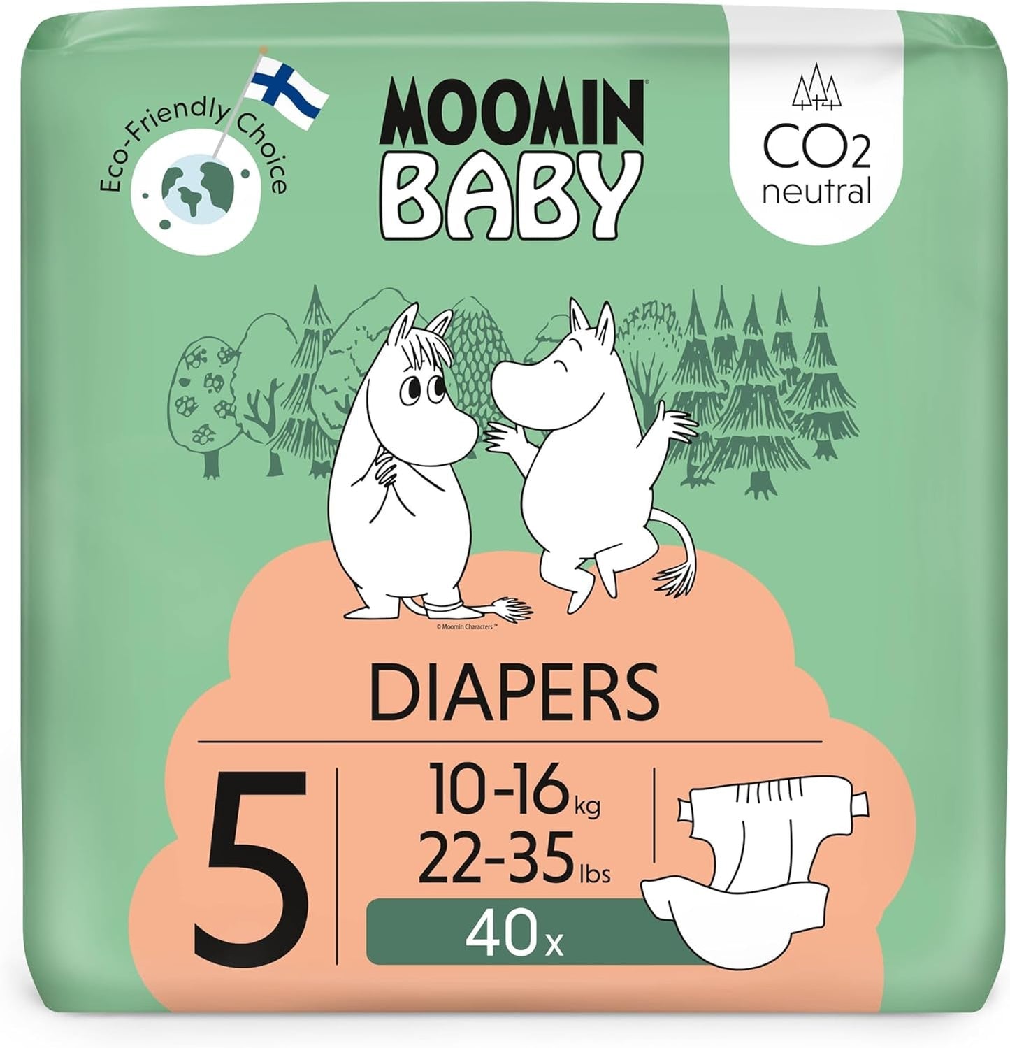Couches Moomin Baby Eco, taille 3, 5-8 kg, 48 pièces, couches souples de qualité supérieure | Doux et agréable pour la peau, respirant, absorbant, sans produits chimiques inutiles |