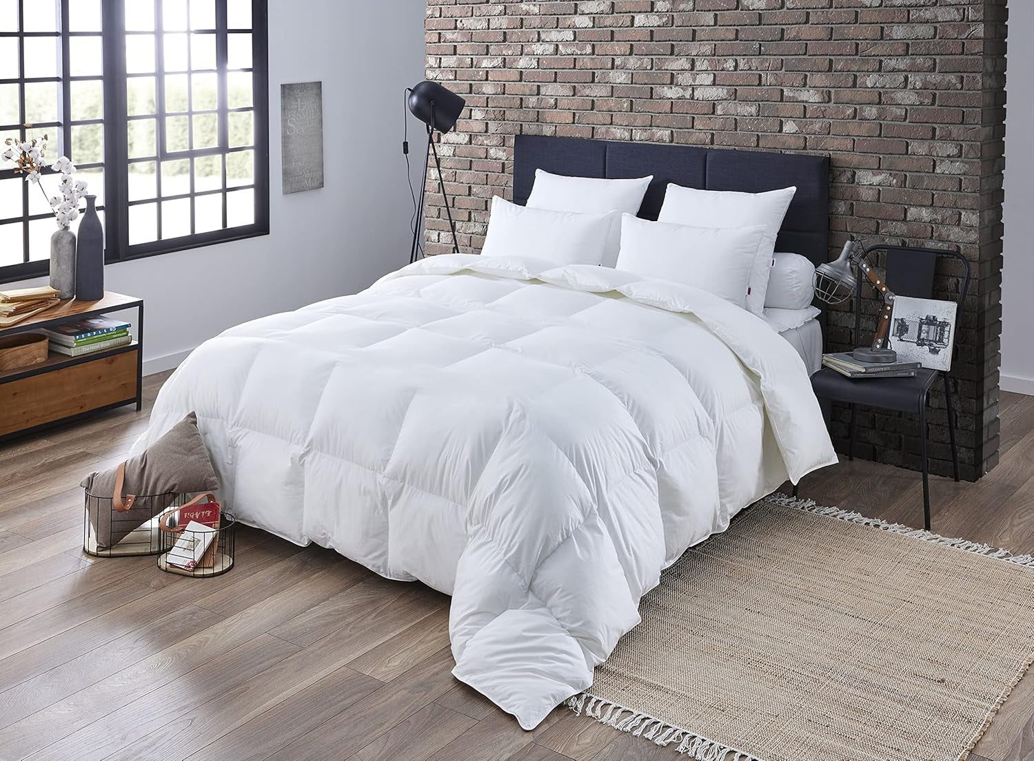 DODO couette 40381220 Helsinki, matière extérieure en percale de coton, garnissage duvet de canard/cuir, 240 cm 220 cm, blanc Couettes et couettes Naty Shop 220/240