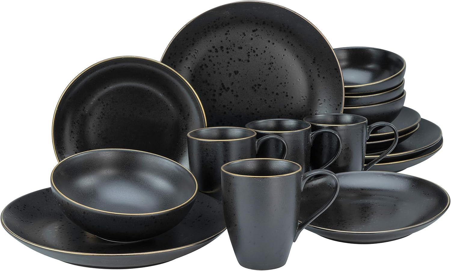 CreaTable, 22699, série Industrial Gold BLACK, service de table 16 pièces pour 4 personnes, service combiné en porcelaine, passe au lave-vaisselle et au micro-ondes, fabrication de qualité