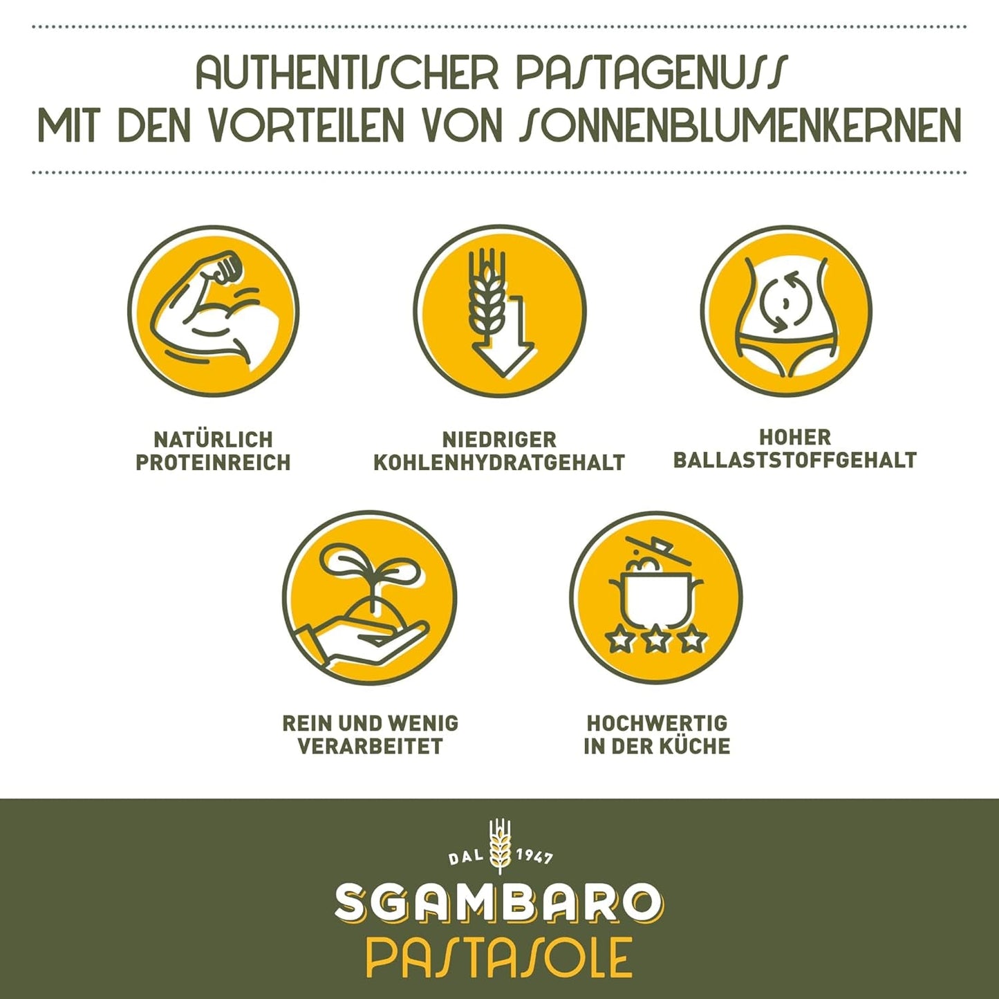 PASTASOLE , Penne Rigate mit Hartweizengrieß aus 100% italienischem Anbau und Sonnenblumenkernmehl - 500g - Riche en protéines, faible en glucides, haut ballaststoffgehalt