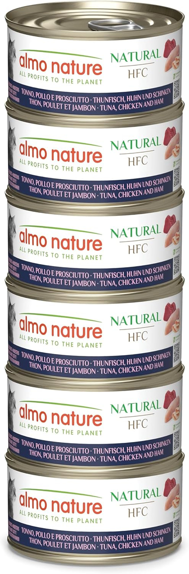 Almo Nature HFC Natural - Nourriture humide pour chat adulte - Thon, Poulet et Jambon - Qualité humaine, Sans gluten - 6 x 70g