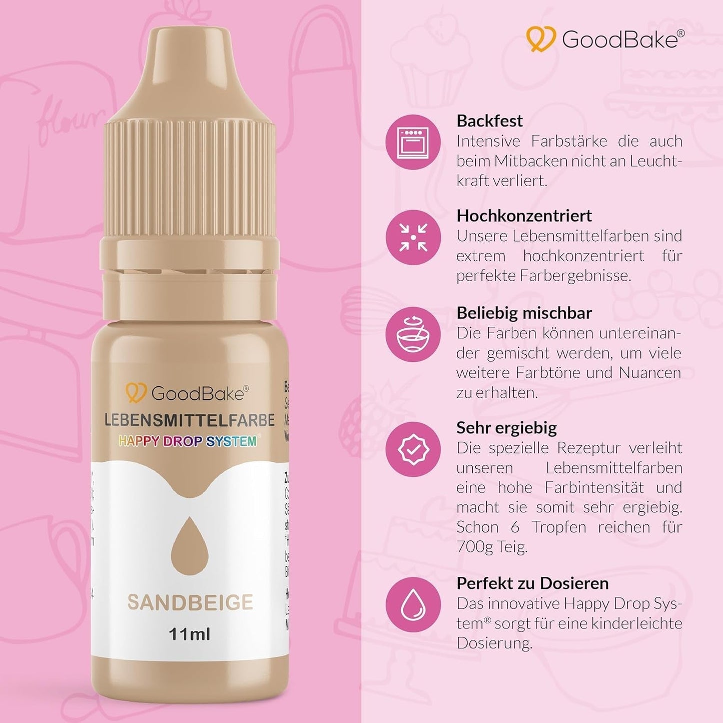 Colorant alimentaire Goodbake Pastel Sand Beige (11 ml) - Colorant alimentaire à haute dose - Pour colorer les gâteaux, fondants, crème au beurre, macarons, boissons, slime et bien d'autres articles. 100% végétalien