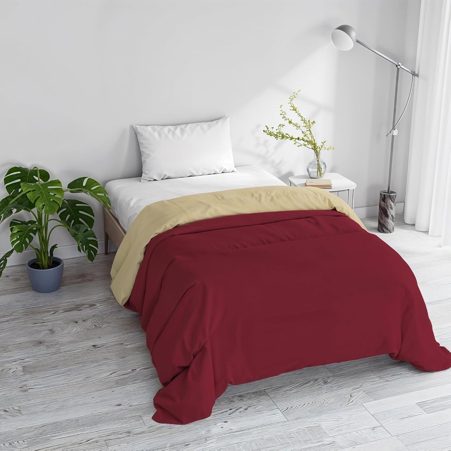 Couverture d'hiver basique, unie et ouatinée, vert foncé/crème, 200X245Cm Naty Shop couettes et couettes Bordeaux/crème 200X245Cm