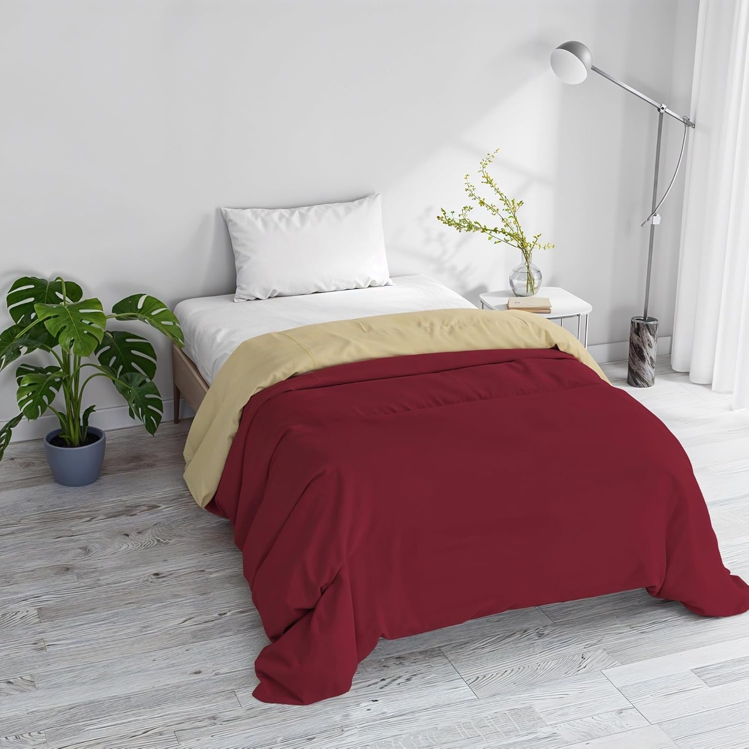 Couverture d'hiver basique, unie et ouatinée, vert foncé/crème, 200X245Cm Naty Shop couettes et couettes Bordeaux/crème 200X245Cm
