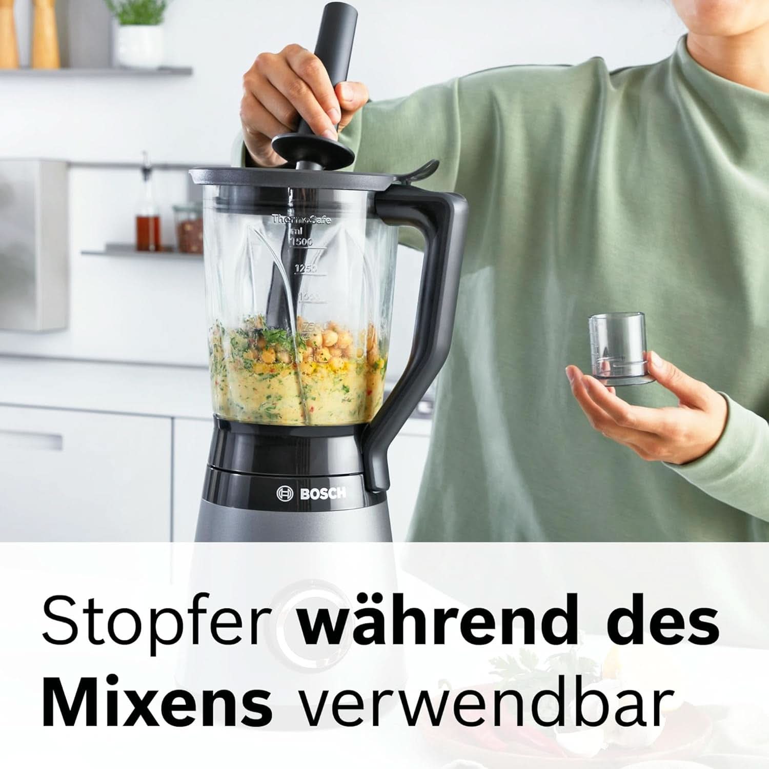 Bosch Batteur sur socle Vitapower Serie 4 MMB6172SN, Version Verbesserte, 10 Jahre Motorgarantie, Edelstahl-Klingen, 1,5L Glasbehälter, Spülmaschinenfeste Teile, 30 000 U/Min, 1200 W, Silver Kitchen Naty Shop