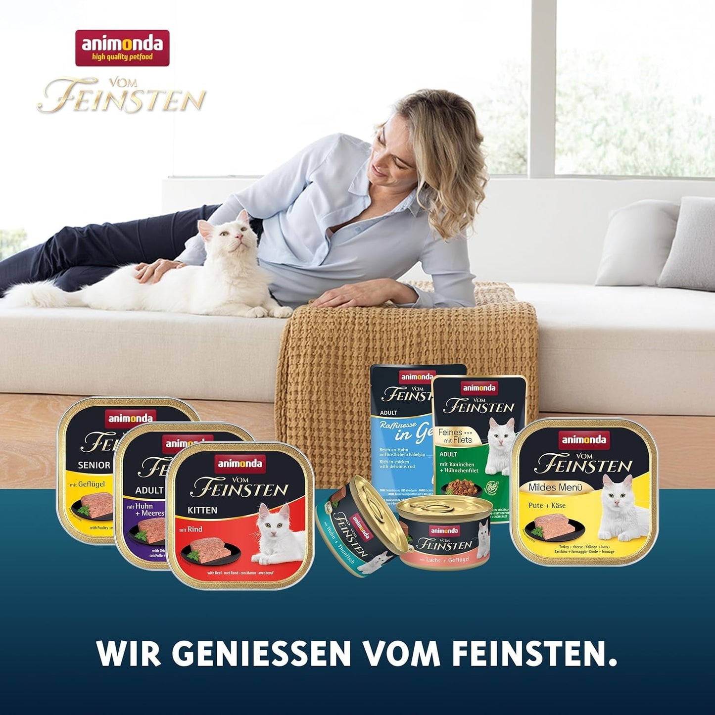 animonda Vom Feinsten Adult Gourmet Variety (32 x 100 g), nourriture humide sans céréales et sans sucre pour chats adultes avec un noyau gourmand irrésistible.