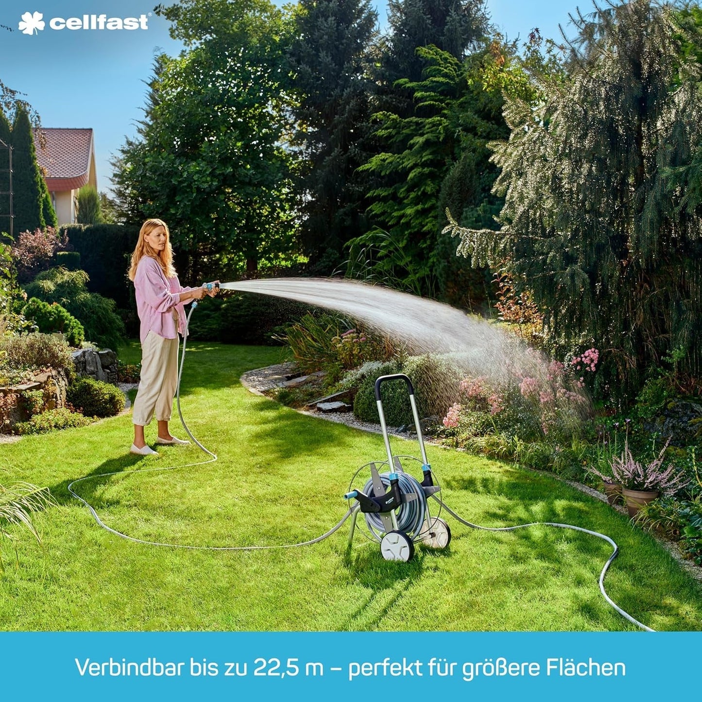 Cellfast SPRING Tuyau d'irrigation à trois canaux avec connecteurs complets, fabriqué en fil de haute qualité, résistant aux UV, 15 m, 1/2", 19-022, multicolore, 38 x 38 x 8 cm.