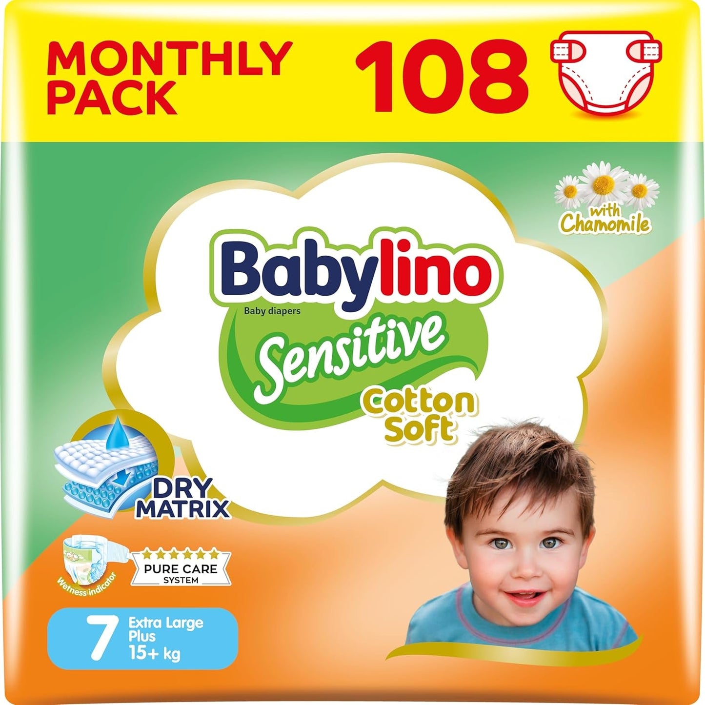 Couches pour bébés sensibles, taille 7, extra large plus (+15 kg), 14 pièces