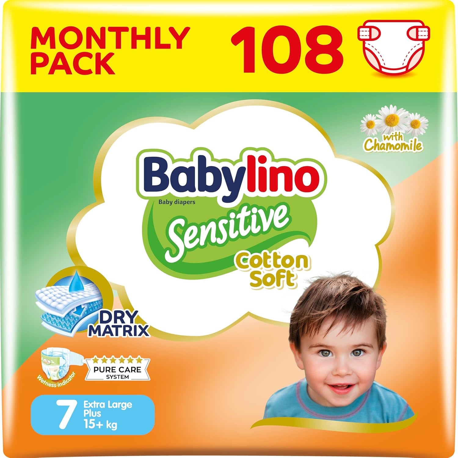 Couches pour bébés sensibles, taille 7, extra large plus (+15 kg), 14 pièces