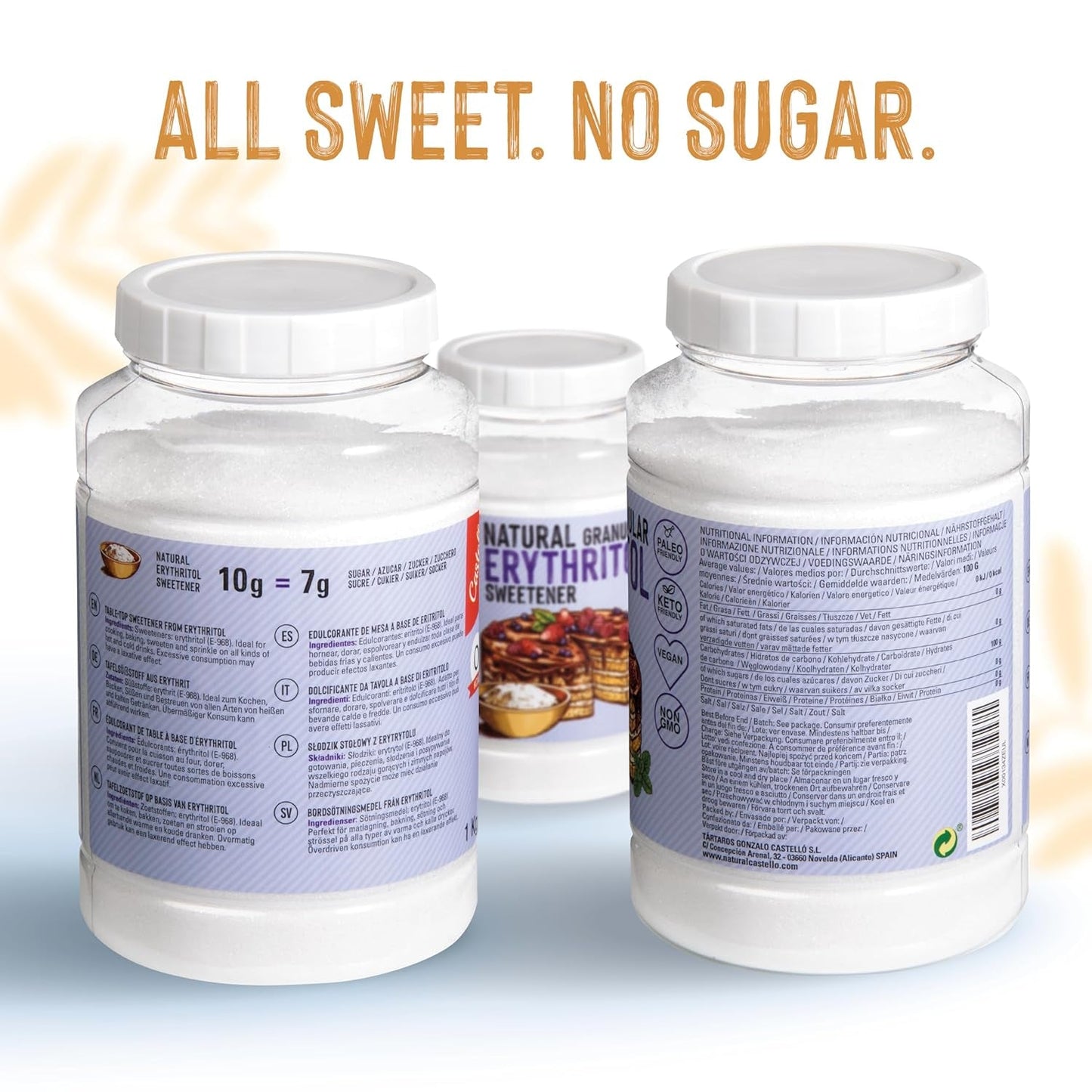 Natürliches Erythrit - Kristallzucker | 10G = 7G Zucker | Ingrédients naturels - 0 calories - 0 indice glycémique - Keto et Paleo - 0 netto-khlenhydrate - Kein GVO - Castello depuis 1907-1Kg Édulcorants Naty Shop