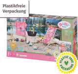 BABY born 832790 Weekend Fishing - Ensemble d'accessoires pour poupée de pêche avec chaise longue aux imprimés vifs, table d'appoint, verre, panier, canetons et canne à pêche et chemise longue rose, Rose