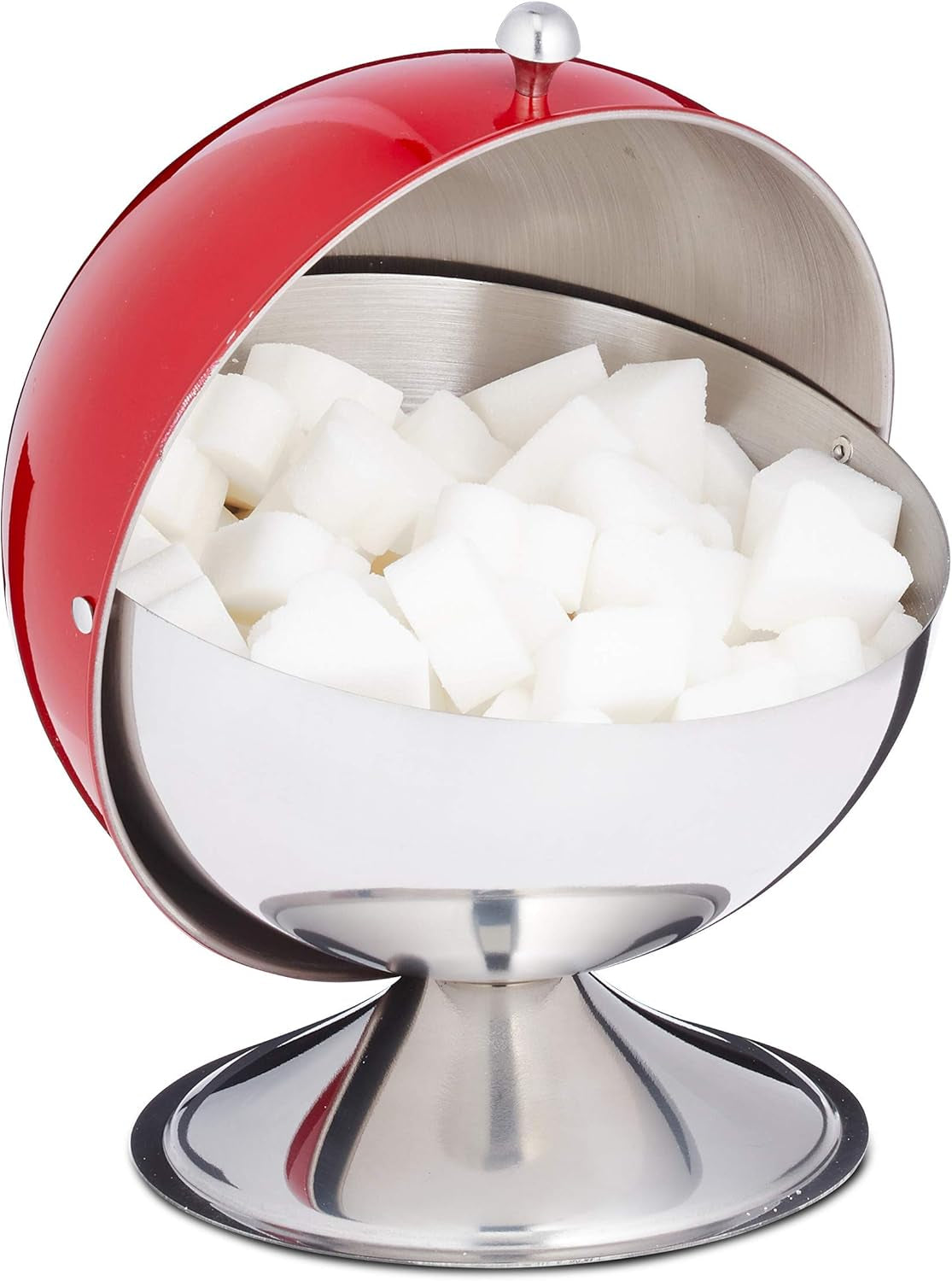 Relaxdays Sucre et Bonbons Bonbons Sucrier Boule Rouge 1pc Couvercle Rouleau Inox Poli