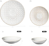 MÄSER 935079 Service de table moderne vintage pour 2 personnes, design mauresque, service de table 8 pièces, assiettes et bols en céramique de haute qualité, grès, blanc