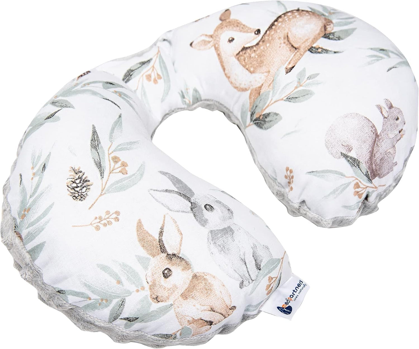 Medi Partners Oreiller cervical pour bébé Support de nuque 100% coton / minky Oreiller cervical pour voiture poussette Voyage sommeil Oreiller cervical snooze roll (REH avec Minky gris) Oreillers orthopédiques cervicaux Naty Shop Cerf en feuilles avec minky gris