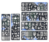 JMEOWIO Nail Stamping Pochoirs Halloween 6 Pièces Nagelstempel Pochoirs Nail Art Décoration Nageldesign Zubehör Böse Gruselige Kürbis-Geisterhexe