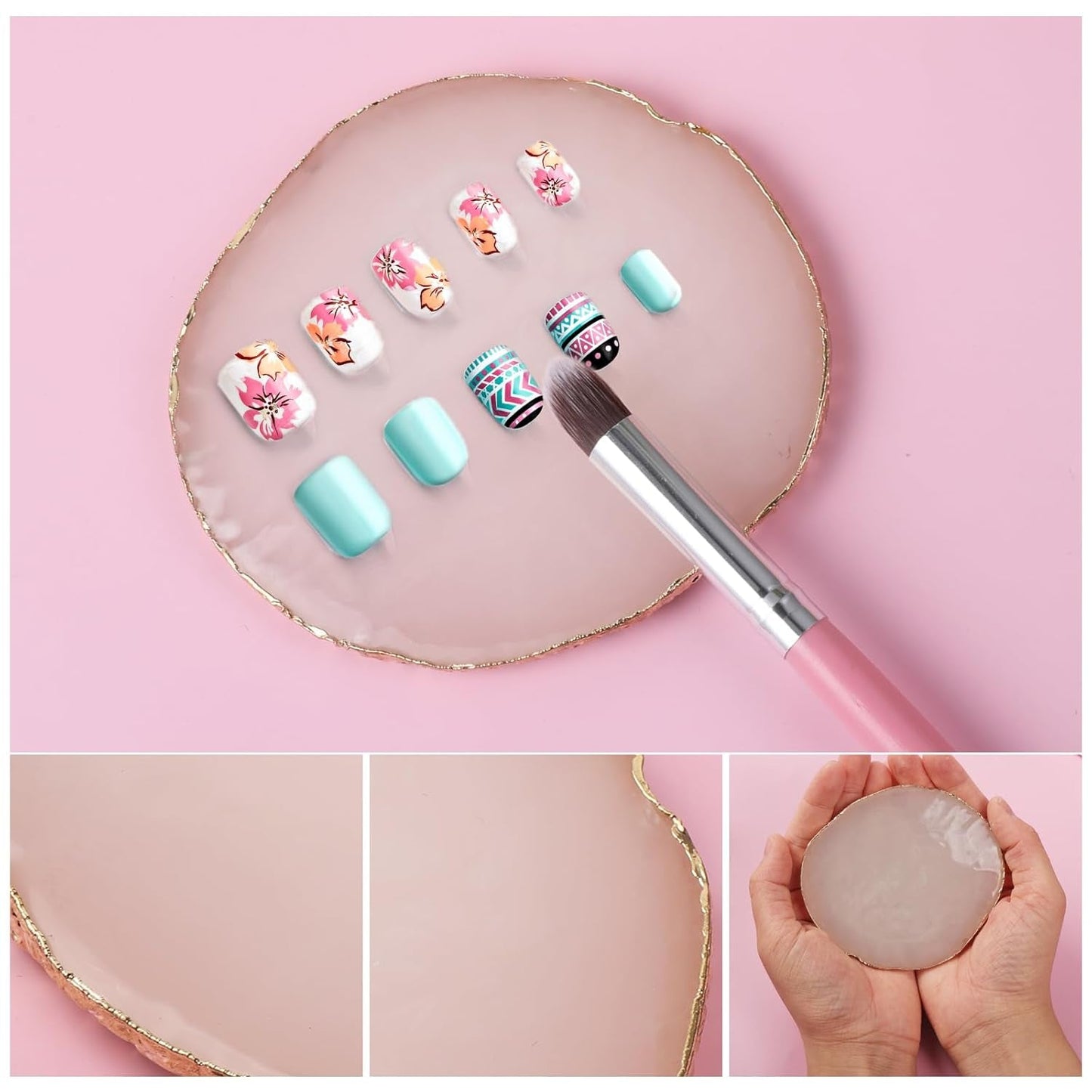 Maniküre Gemalt Palette Nail Art Palette Kunstharz Nagelkunst Nail Art Make up Paletten Nagelmalerei Display Fach Kosmetik Mischwerkzeuge (Blanc)