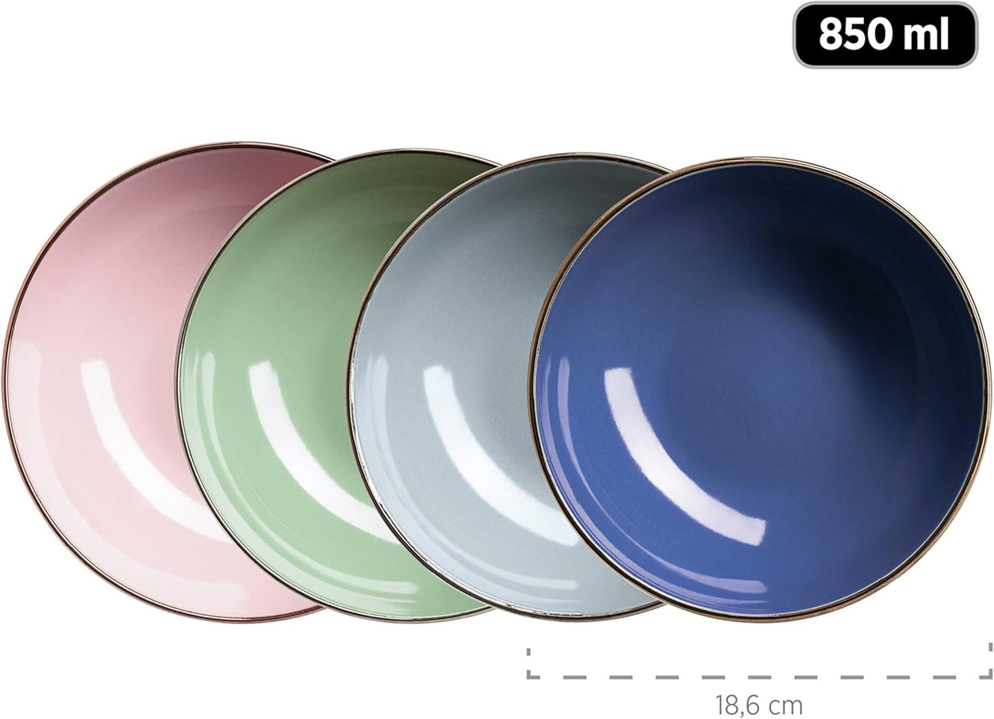 MÄSER 931870 Cadre en métal, Service de table moderne pour 4 personnes avec cadre couleur laiton, Service combiné de 16 pièces avec formes coupées sans cadre, Multicolore, Grès, Pastel'n'Blue