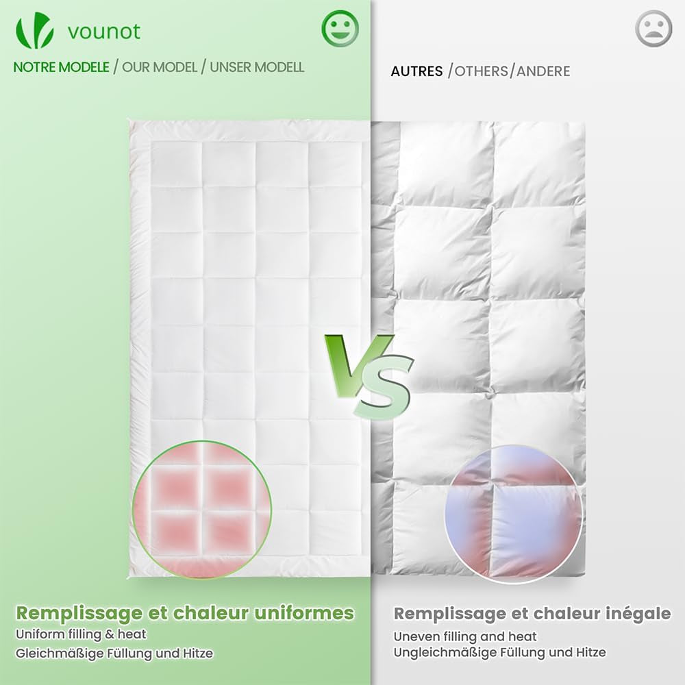 VOUNOT Couette 155X200Cm, Lot de 2 Couettes Hiver 4 Saisons 500GSM, composé de 2 couettes nouées ensemble Couette Adaptable été comme hiver, Norme Oeko-Tex Couettes et couettes Naty Shop