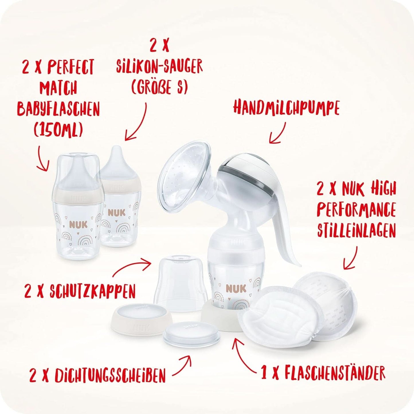 Ensemble tire-lait manuel NUK, oreiller en silicone souple, 2 biberons parfaitement combinés, 150 ml Accessoires Alimentation et Allaitement Bebe Naty Shop