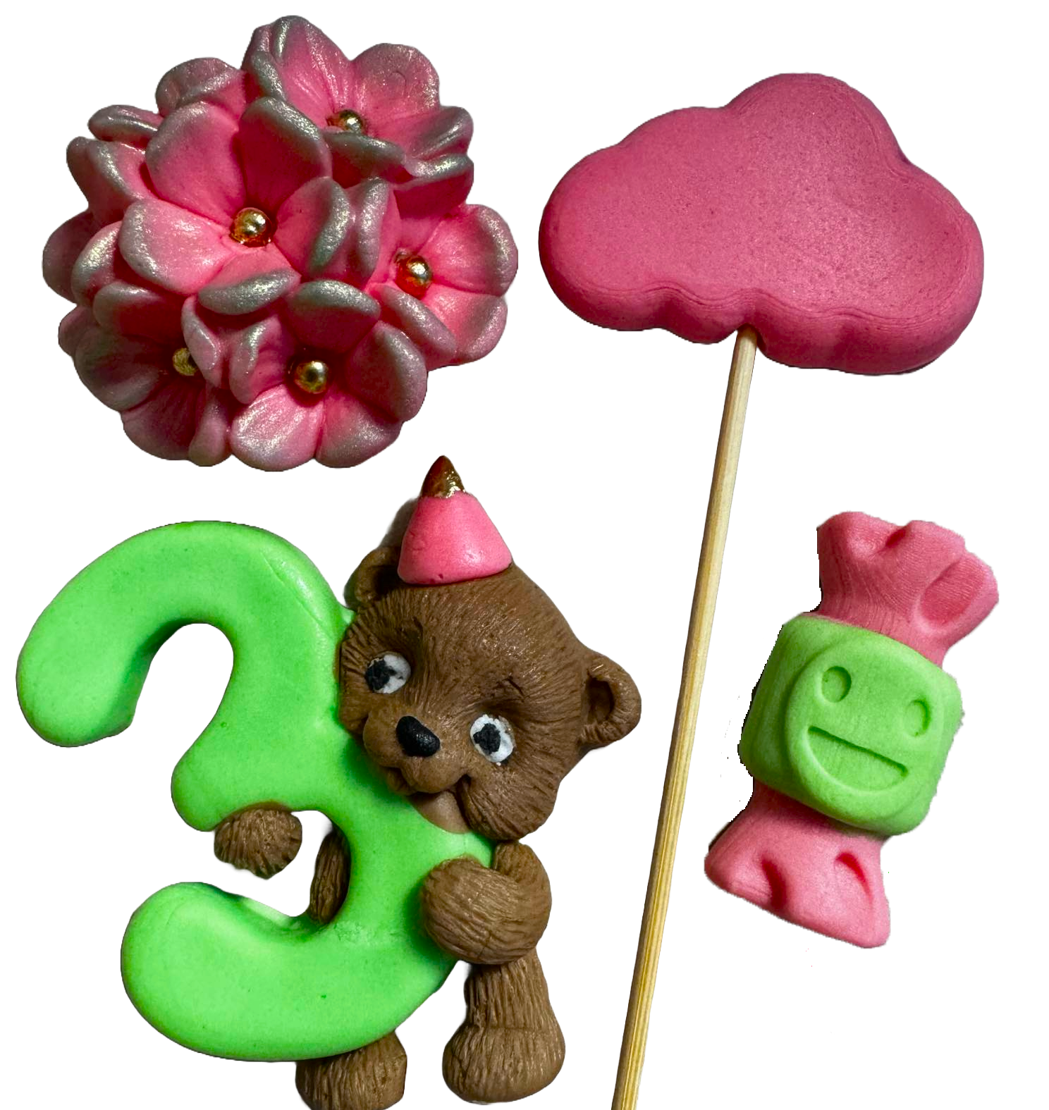 Lot de 4 décorations comestibles en sucre, 3 ANS Décorations en pâte à sucre Naty Shop