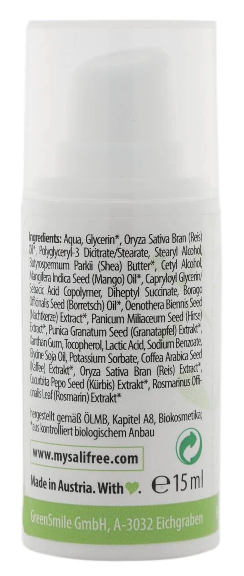 Mysalifree BIO EYE BALM, crème contour des yeux anti-rides intensive pour peaux sensibles, à la grenade et à l'ocre, 15 ml Cosmétiques et Beauté Naty Shop