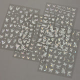4 feuilles holographiques Laser blanc Schmetterling Nagelsticker,Y2K Aurora Schmetterling Stern Nail Sticker 3D Flamme Herz Nageldesign Nagelsticker Selbstklebend Nagel Sticker Nagel Zubehör Nail Art