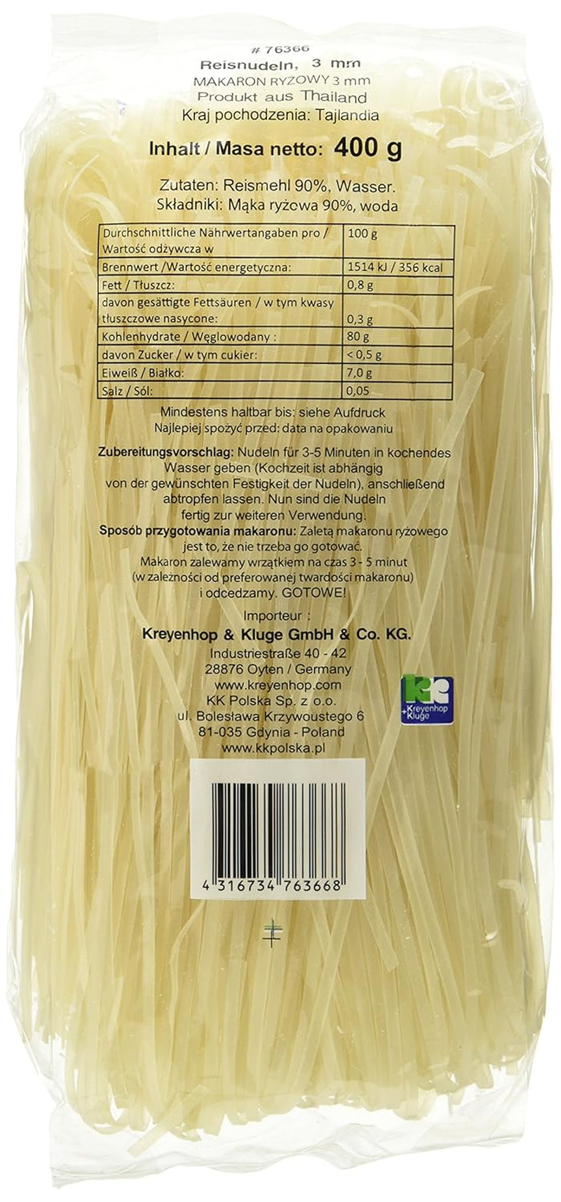 Nouilles de riz - Nouilles thaïlandaises en ruban de riz de 3 mm de large, à base de farine de riz - 17 x 400 g