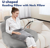 Oreiller de lecture, oreiller de dos en forme de U avec oreiller cervical, oreiller de jeu gris, oreiller pour lire, jouer, travailler, se reposer