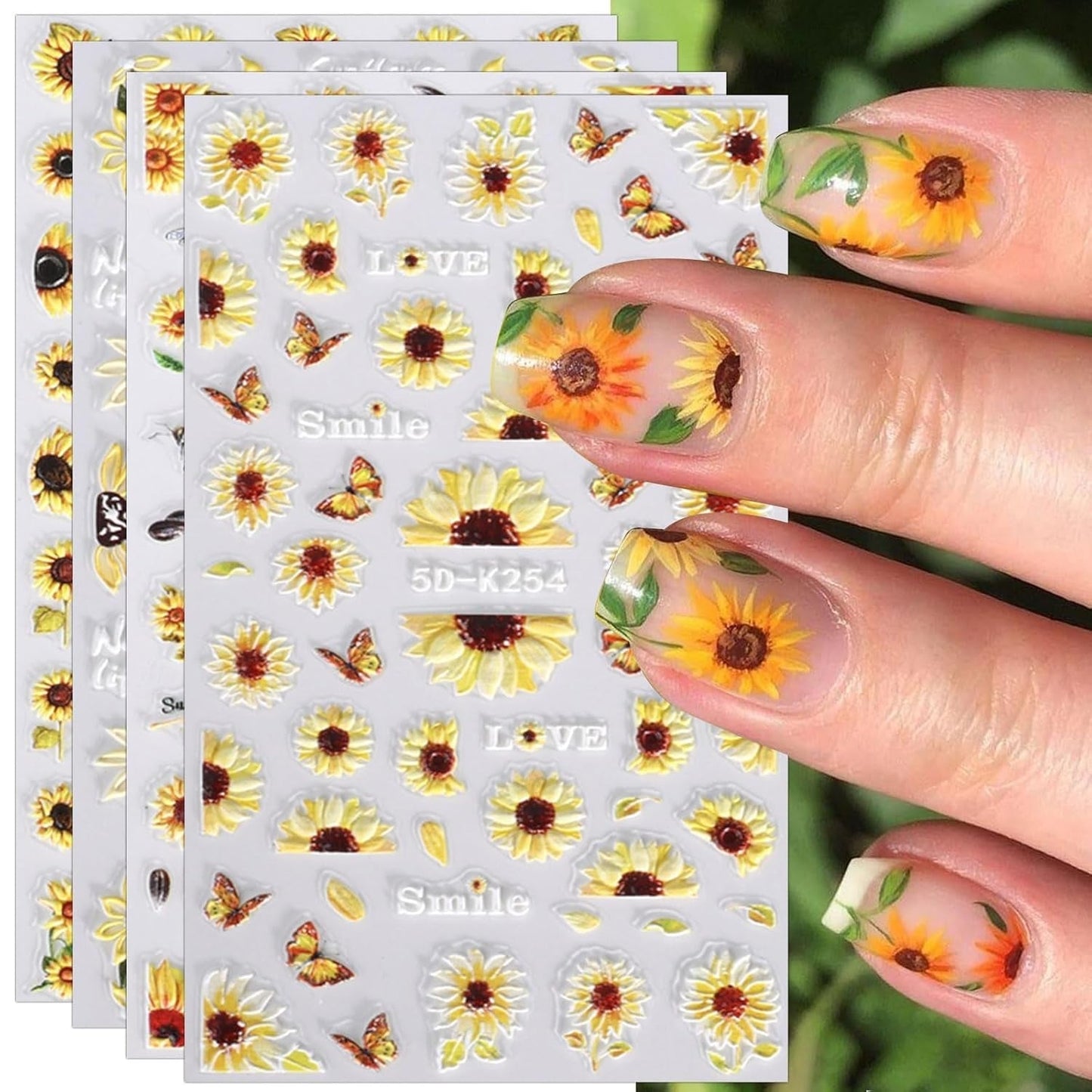 JMEOWIO Autocollants pour ongles 3D Noir Blanc Fleurs Nail Art Autocollants Autocollants pour ongles 5D Stéréoscopiques Fleurs Décoration Nageldesign Zubehör 4 Blatt