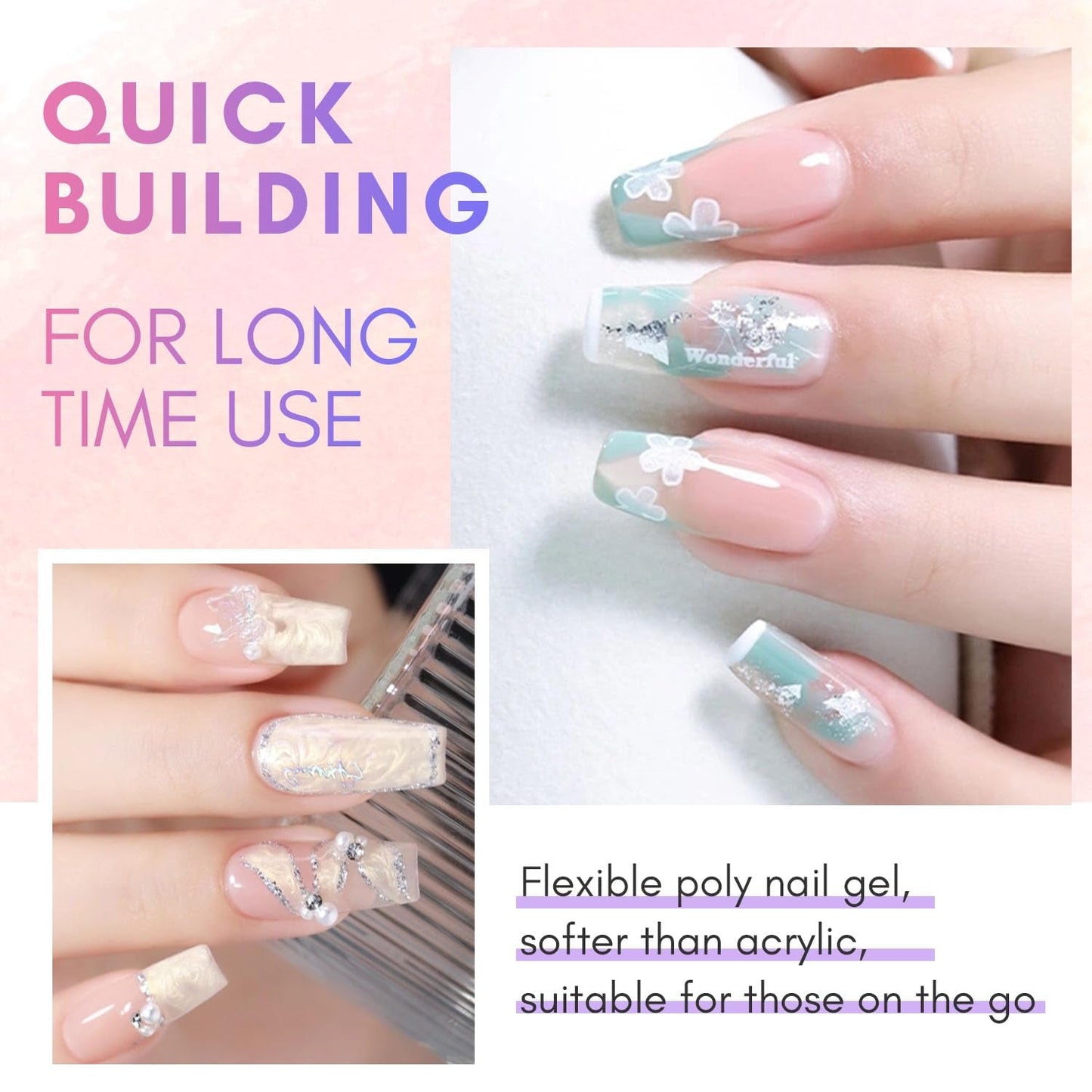Makartt Poly Nail Extension Gel - 50 ML Extension Builder Acrylique Poly Nail Aufbaugel Extender Gel pour Gel Nägel pour Nagelverlängerung, Nagelstärkung, Nail Art Décoration(Transparent)