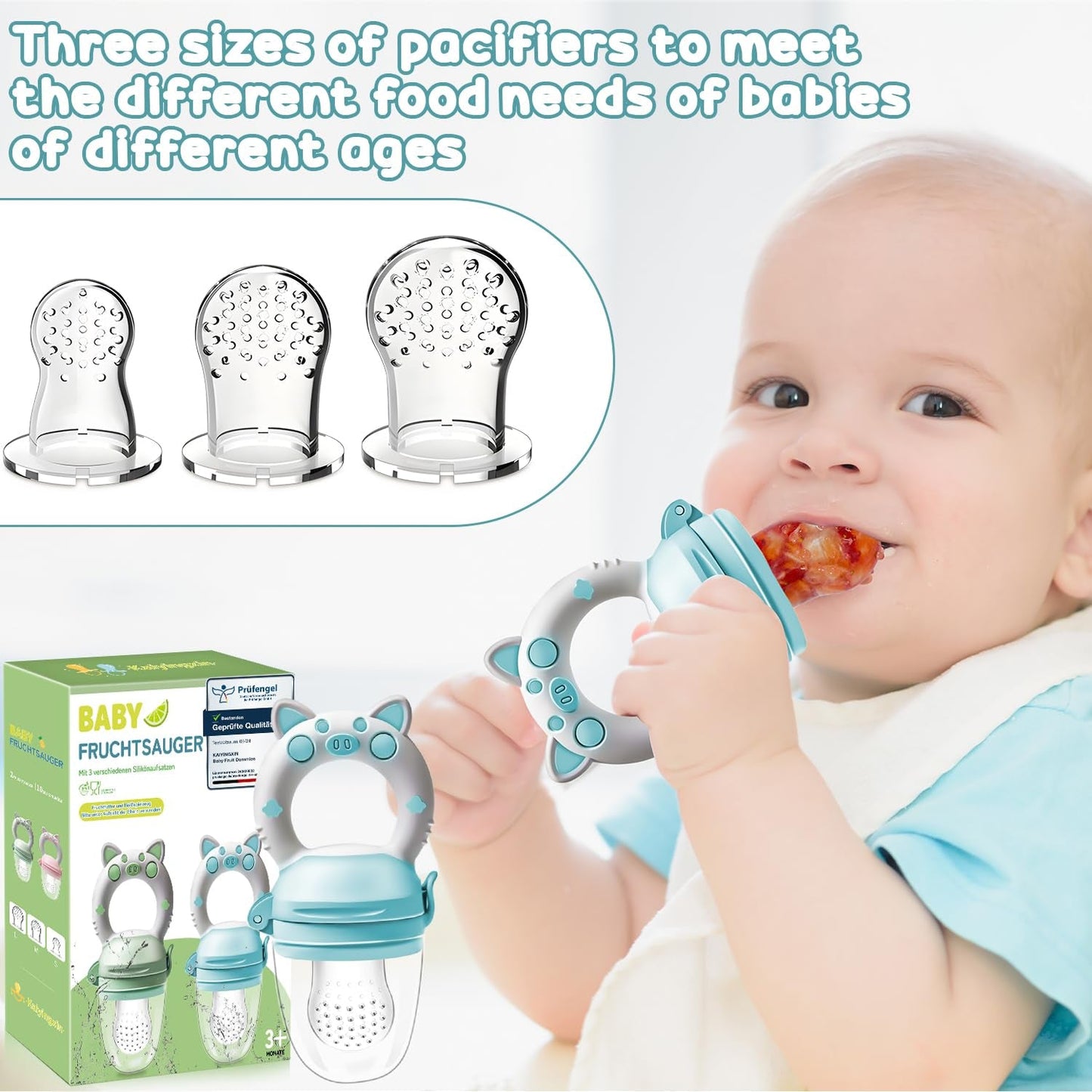 Sucettes aux fruits pour bébé, paquet de 2 sucettes aux fruits pour bébés à partir de 3 mois, version améliorée 2023, tétines à remplir, tétines au porridge, tétines aux fruits pour bébés, sans BPA, 8 tétines en silicone en 3 tailles