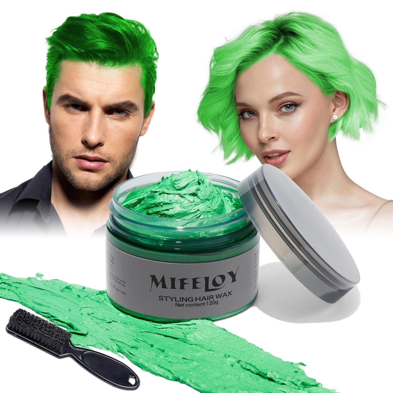 Teinte de cheveux violette 4,23 oz, coloration temporaire avec pinceaux, cire de coiffure pour hommes et femmes, crème capillaire instantanée, pommade de coiffure naturelle, bricolage cosplay Halloween, cire pour cheveux, teinture pour cheveux Naty Shop vert