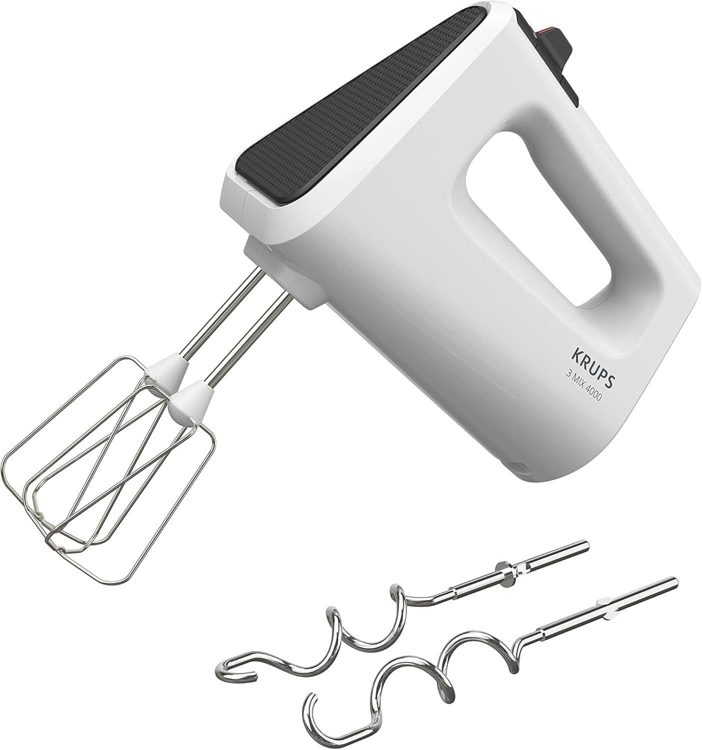 Krups GN4001 3 Mix 4000 Batteur à main | 450 watts | Conception robuste | Contrôleur de vitesse variable | Fonction Turbo et Auswurf | Incl. 2 Rührbesen et 2 Knethaken | Weiß/Grau Cuisine Naty Shop