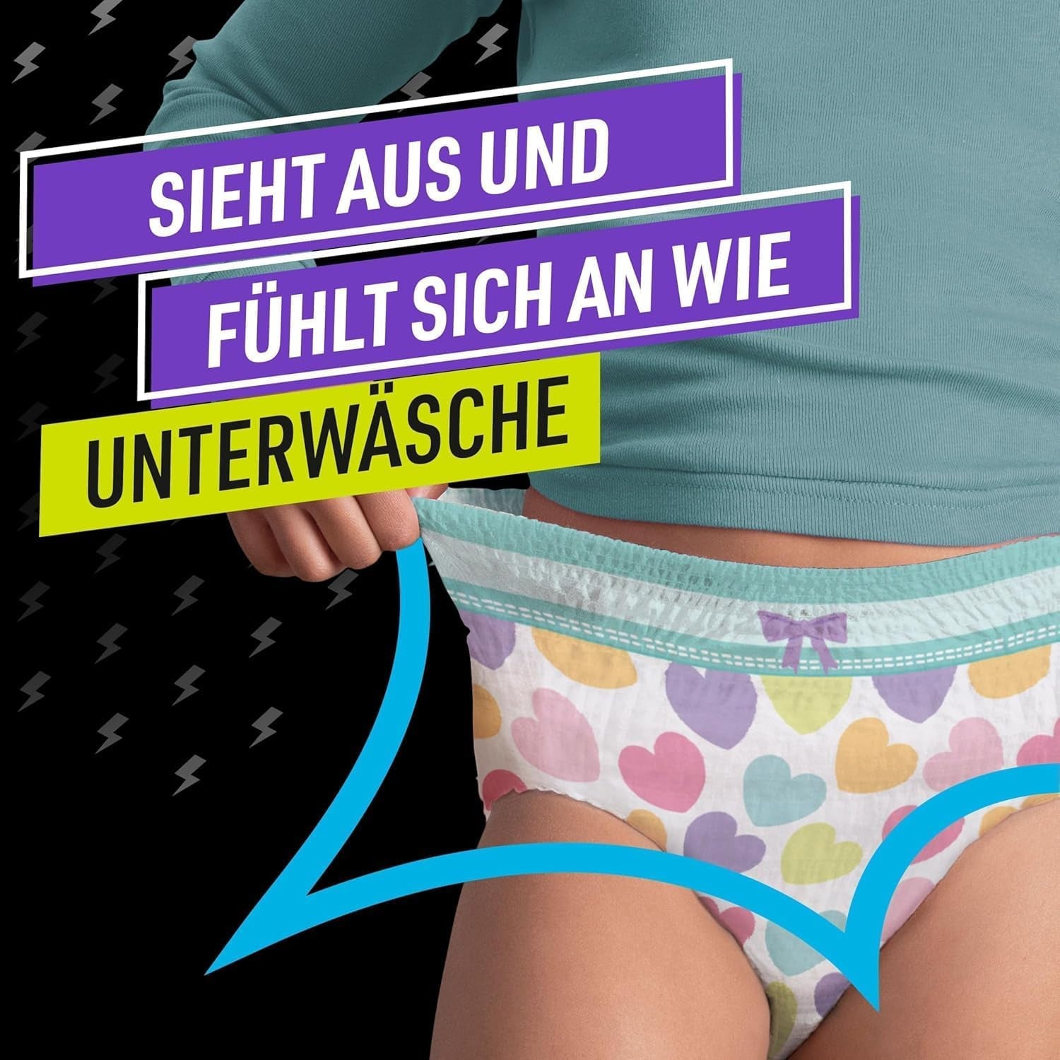 Pantalon de pyjama Hearts, sous-vêtement absorbant 9 nuits, 8 ans, 27kg-43kg, Protection contre les fuites toute la nuit