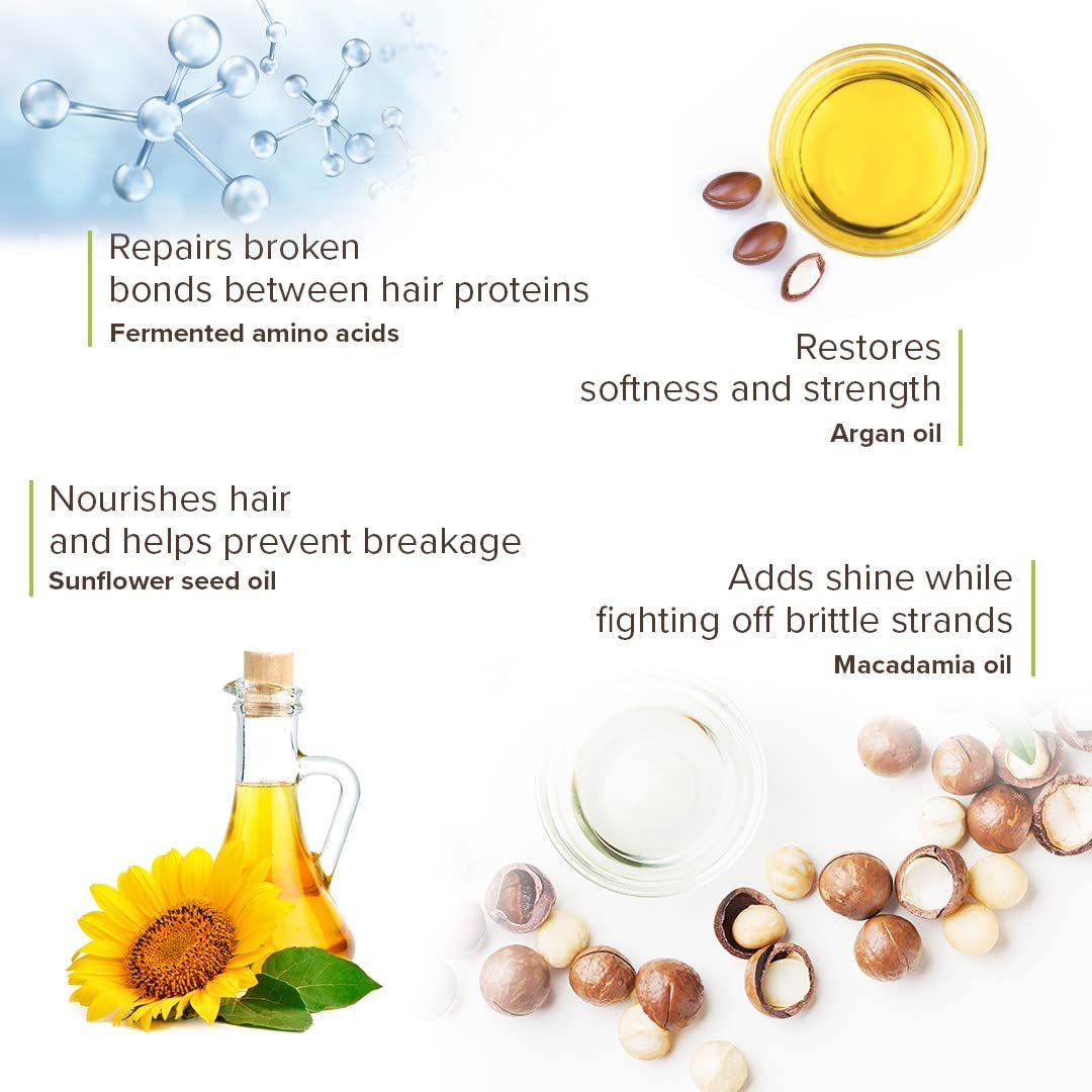 Le masque Bond Repair aide à revitaliser et à renforcer les cheveux trop traités et abîmés, formulé avec des acides aminés dérivés de la nature - technologie végétalienne et naturelle plex. Masque capillaire Naty Shop