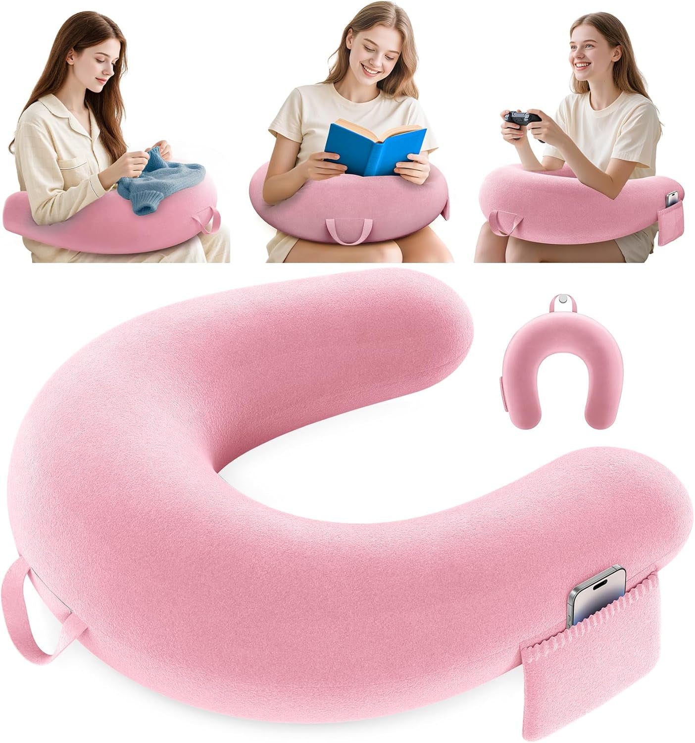 Oreiller de jeu et de lecture, oreiller de lecture pour lit/canapé/sol, oreiller d'alimentation/crochet avec grand oreiller de jeu ergonomique, oreiller de joueur pour iPad/ordinateur portable – Noir