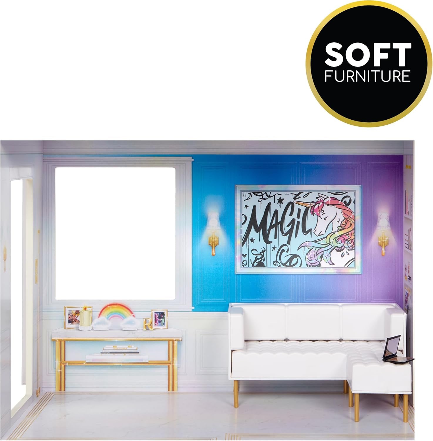 Rainbow High Townhouse - Maison de vacances à 3 étages avec 5 chambres et terrasse - Maison complète avec ascenseur fonctionnel et accessoires - Jeux pour enfants de 4 à 12 ans et plus