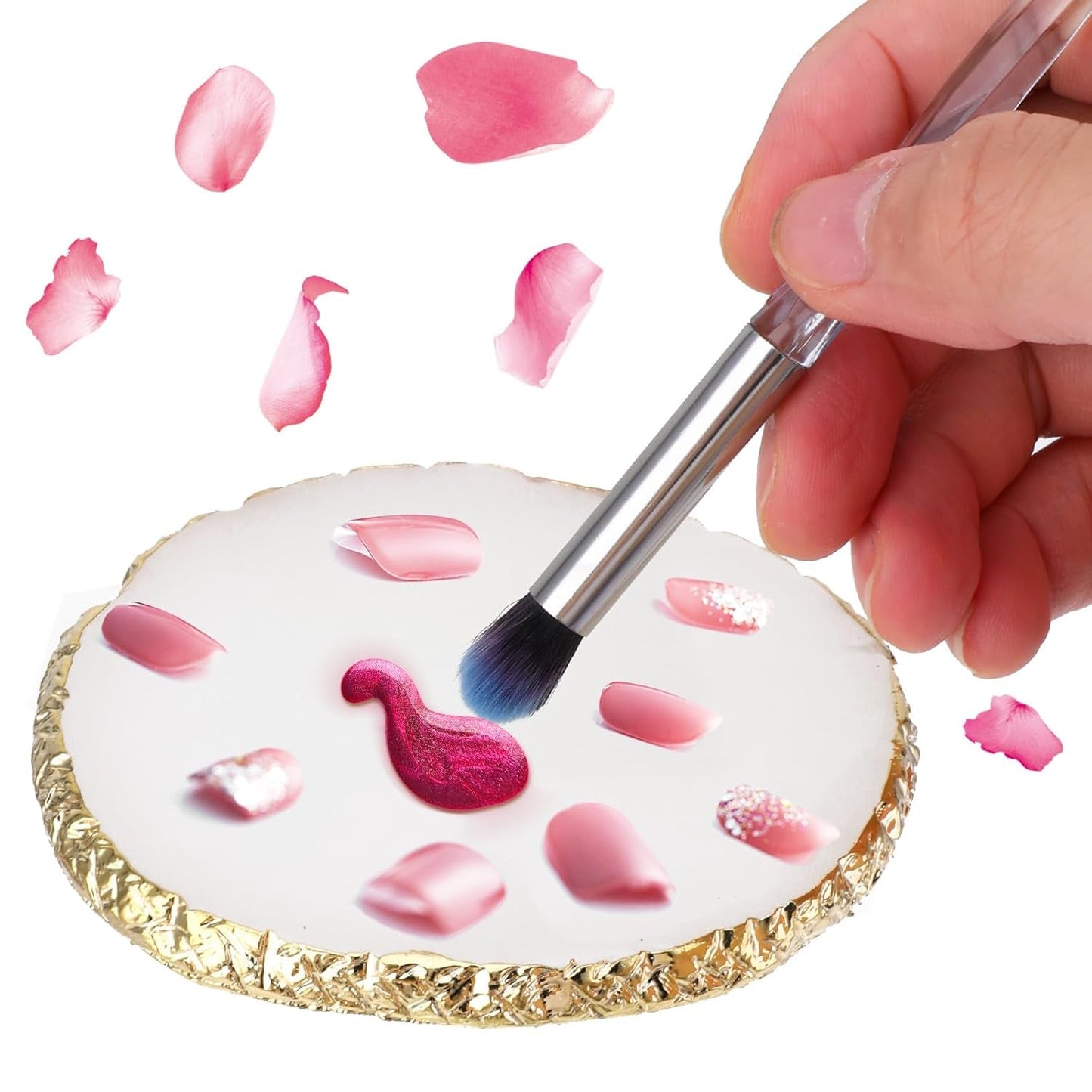 Maniküre Gemalt Palette Nail Art Palette Kunstharz Nagelkunst Nail Art Make up Paletten Nagelmalerei Display Fach Kosmetik Mischwerkzeuge (Blanc)