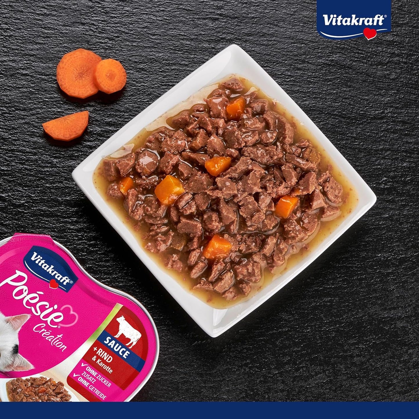 Vitakraft Poésie Création, nourriture humide pour chat, nourriture humide en sauce, au bœuf et à la carotte, en vrac, sans sucre ni céréales ajoutés (15 x 85g)