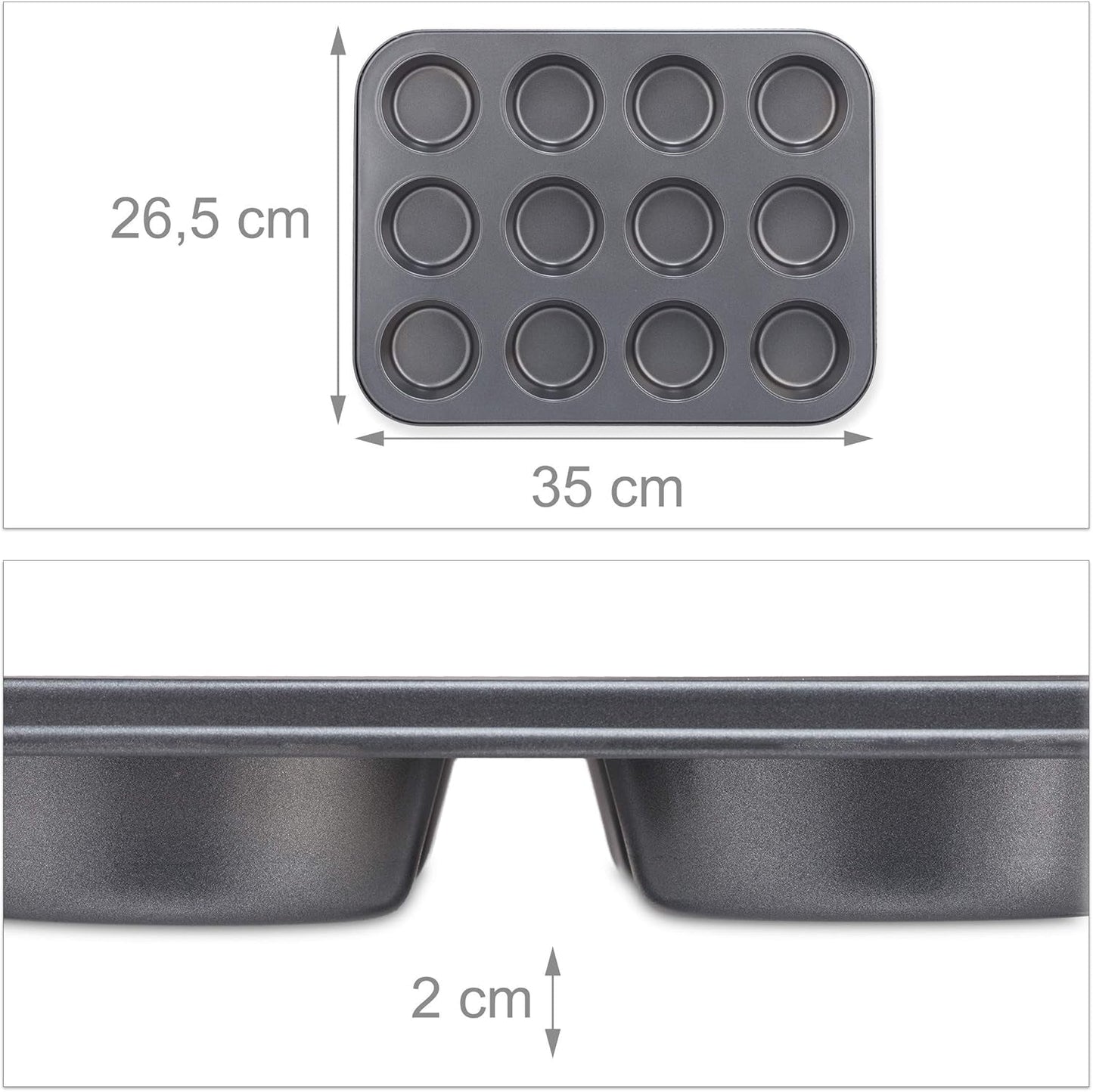 Relaxdays Muffinform, 2Er Set, 12Er Muffinbleche, Antihaftbeschichte, Carbonstahl, Muffins & Cupcakes, Ø 6,5 Cm, Blé, 10030825 Moules et plaques pour pâtisserie Naty Shop